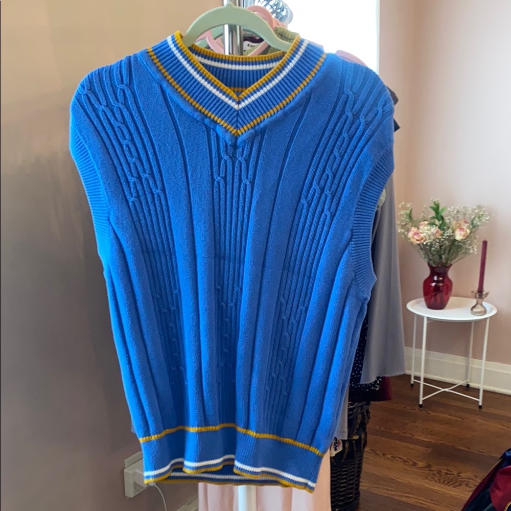 Paul Fredrick Blue Sweater Vest with Yellow Trim